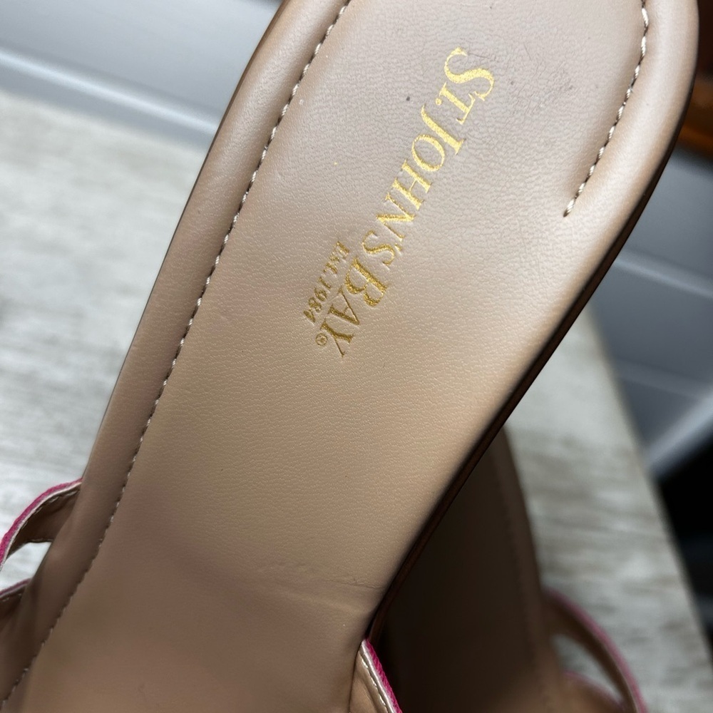 St. John’s Bay Pink Leather Flower Sandals Heeled Mules size 10 - Picture 9 of 13